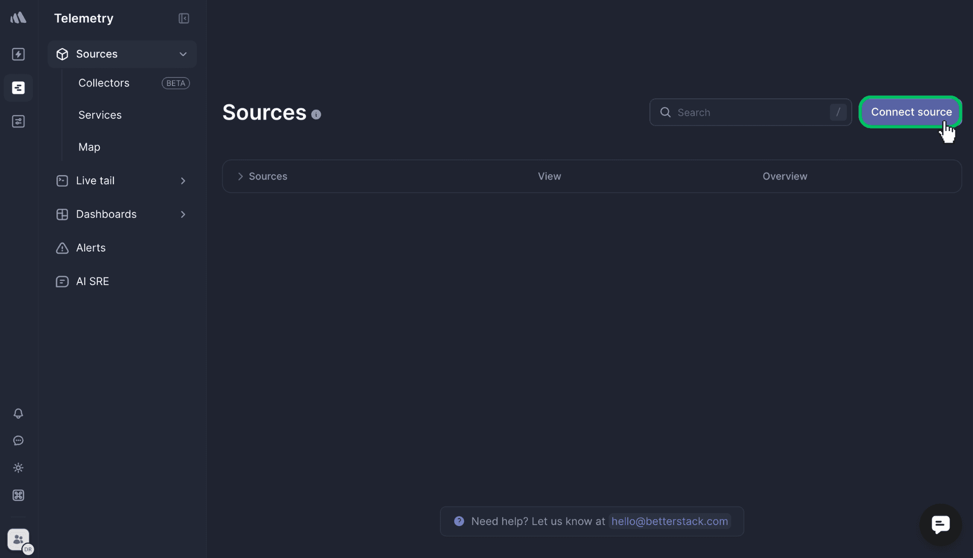 Better Stack sources page