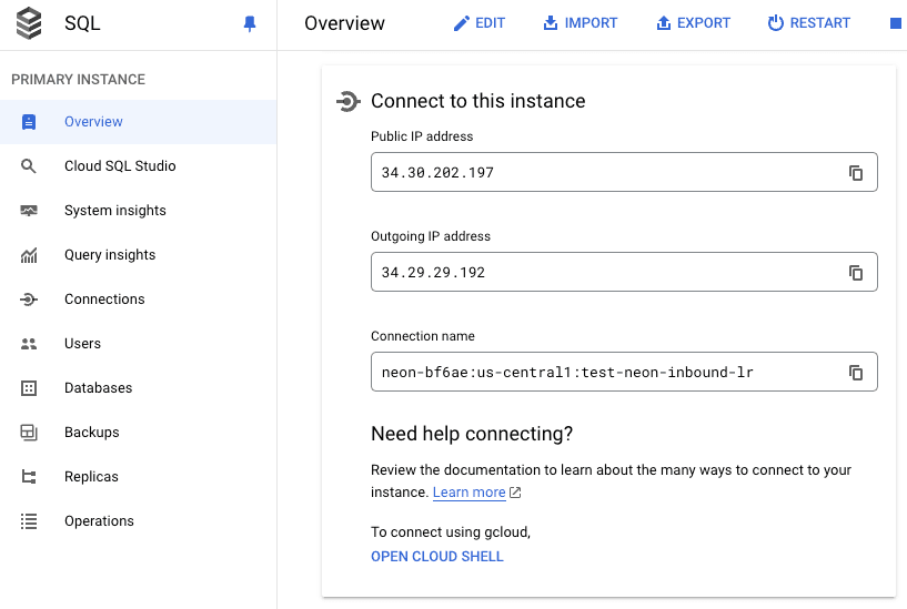 Clould SQL public IP address