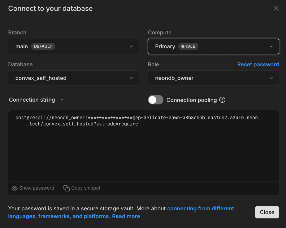 Neon Connection string for convex_self_hosted database
