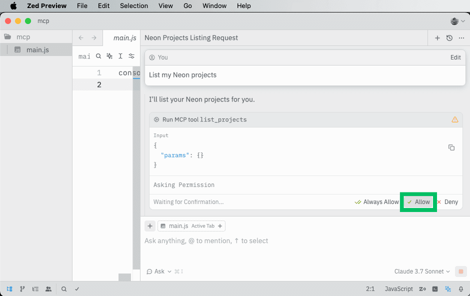 Zed allow tool access