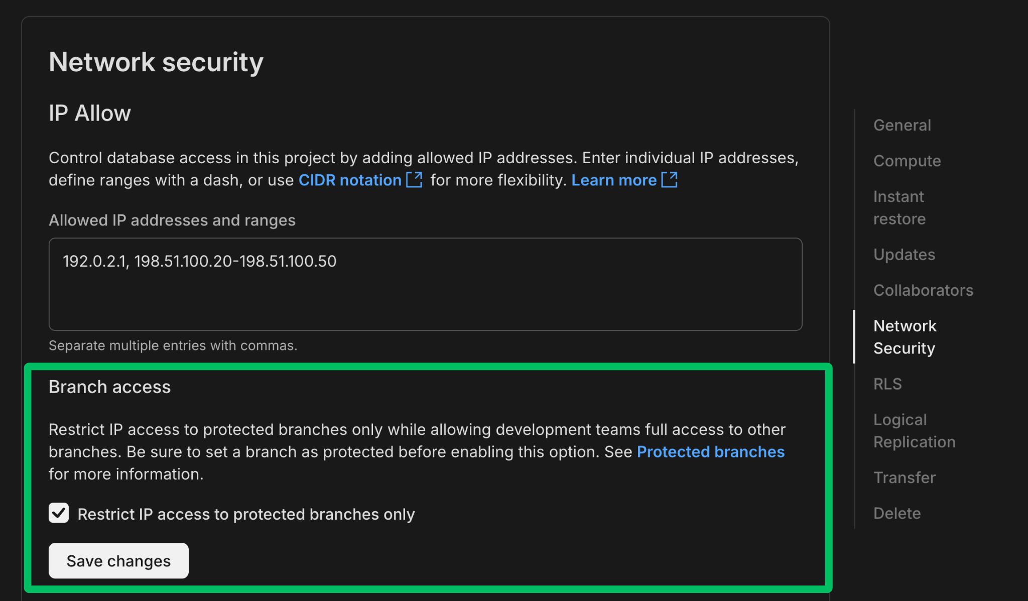 IP Allow configuration