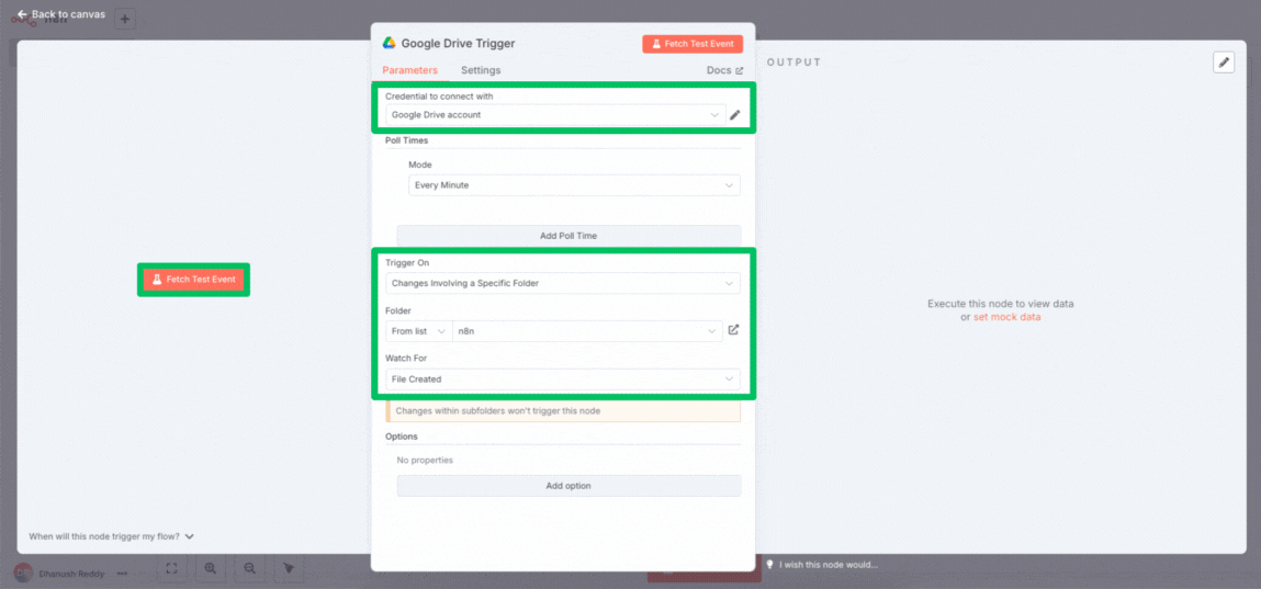 Testing the Google Drive Trigger in n8n